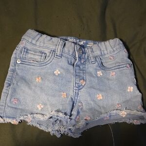 Cat & Jack Light Blue Denim Shorts with Pink Floral Design